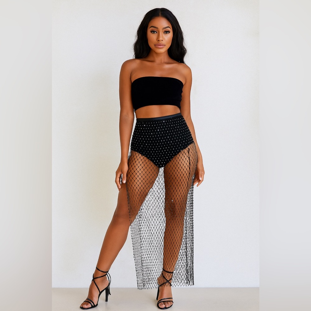 So Risque Mesh Rhinestone Skirt Set